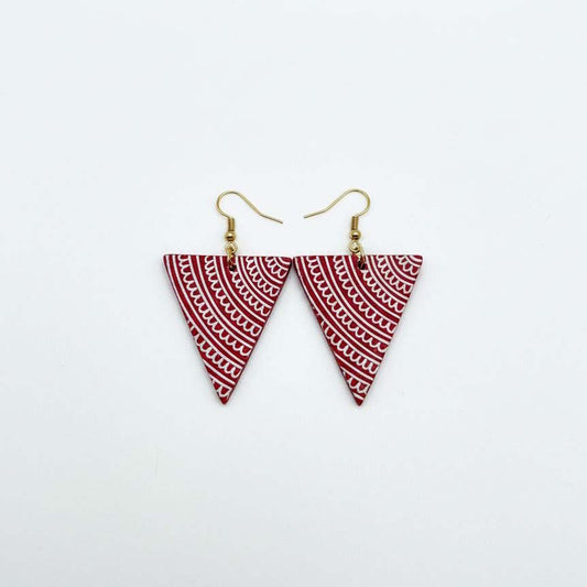 Red Color Wooden Handcraft Earrings Designed With Classic Ethnic Handmade Wooden Bead Elements