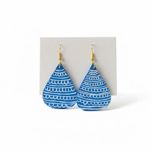 Turquoise Blue Color Wooden Handcraft Earrings Featuring Elegant Lightweight Bohemian Handmade Art