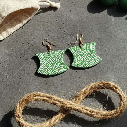 Light Green Color Wooden Handcraft Earrings With Natural Handmade Wooden Elements For Women