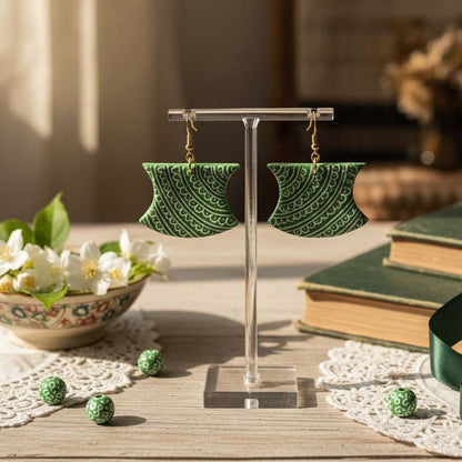 Light Green Color Wooden Handcraft Earrings With Natural Handmade Wooden Elements For Women