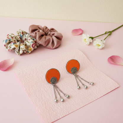Peach Color Wooden Handcraft Earrings With Elegant Traditional Art Design
