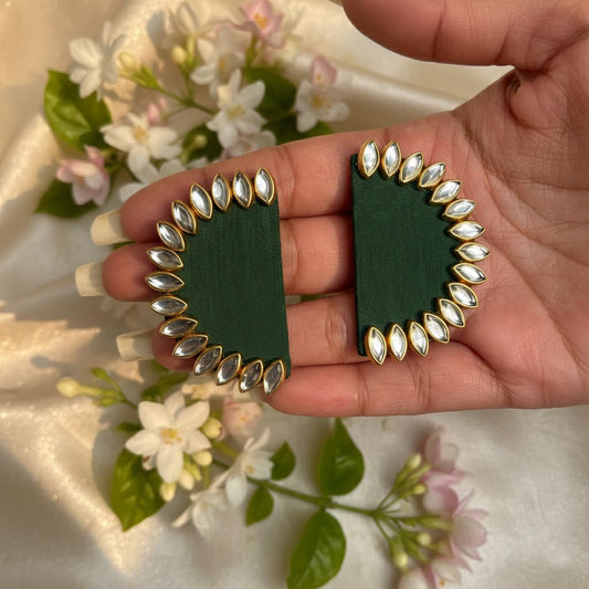 Green Color Wooden Handcraft Earrings With Classic Cultural Inspired Finish