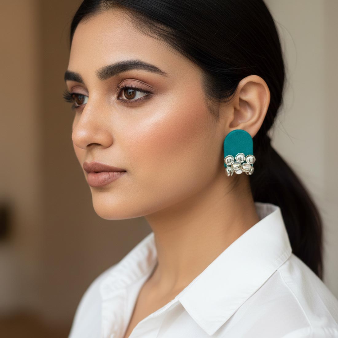 Rama Green Color Wooden Handcraft Earrings With Graceful Artisan Detail