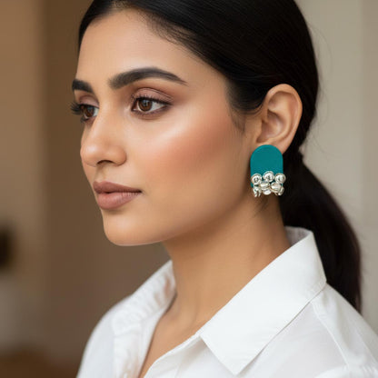 Rama Green Color Wooden Handcraft Earrings With Graceful Artisan Detail