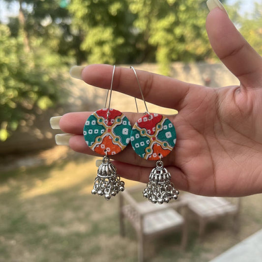 Multi Color Wooden Handcraft Earrings With Vibrant Artistic Boho Style