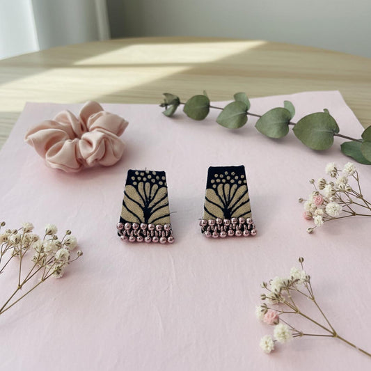 Blue & White Color Wooden Handcraft Earrings With Classic Handcrafted Charm