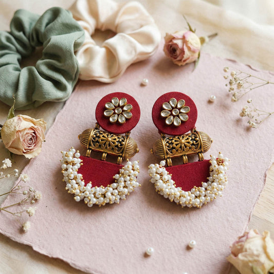 Maroon Color Wooden Handcraft Earrings Classic Festive Ethnic Statement Jewelry Collection Design