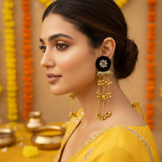 Black Color Wooden Handcraft Kashmiri Earrings With Bold Traditional Detailing