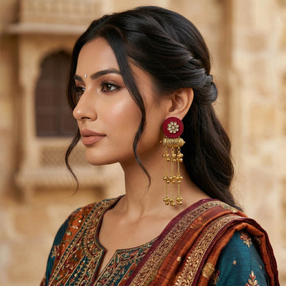 Maroon Color Wooden Handcraft Earrings Elegant Designer Traditional Party Wear Jewelry Collection