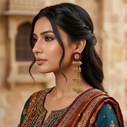 Maroon Color Wooden Handcraft Earrings Elegant Designer Traditional Party Wear Jewelry Collection