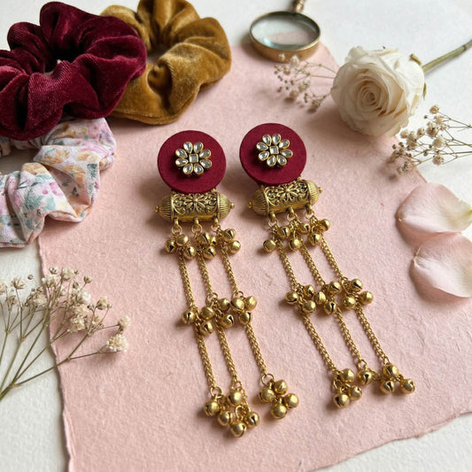 Maroon Color Wooden Handcraft Earrings Elegant Designer Traditional Party Wear Jewelry Collection