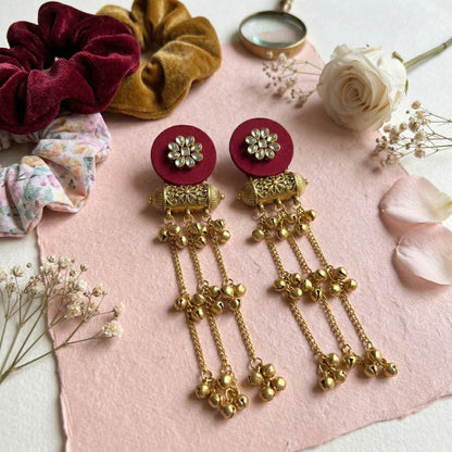 Maroon Color Wooden Handcraft Earrings Elegant Designer Traditional Party Wear Jewelry Collection