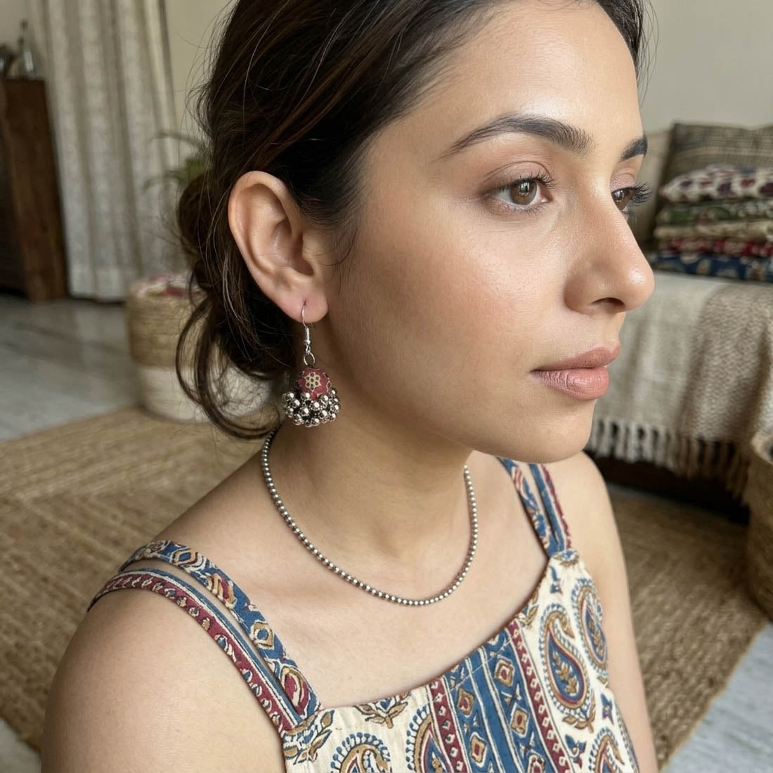 Maroon Color Wooden Handcraft Earrings Classic Ethnic Bridal Statement Jewelry Collection Design