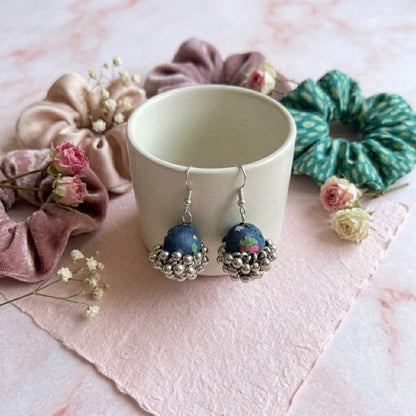 Navy Blue Color Wooden Handcraft Earrings Elegant Traditional Party Wear Jewelry Collection Design