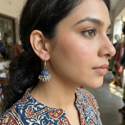 Navy Blue Color Wooden Handcraft Earrings Elegant Traditional Party Wear Jewelry Collection Design