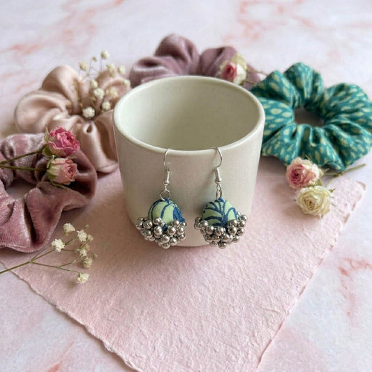 Turquoise Blue Color Wooden Handcraft Earrings Stylish Ethnic Party Wear Jewelry Collection Design