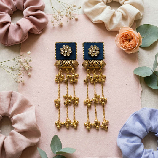 Blue Color Wooden Handcraft Kashmiri Earrings Elegant Cultural Ethnic Party Wear Jewelry Design