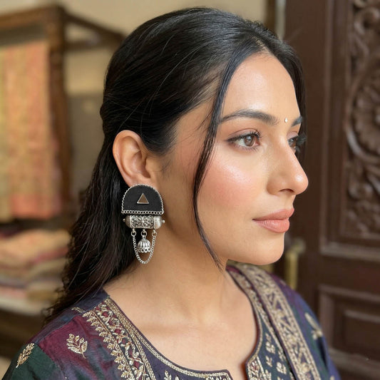 Black Color Wooden Handcraft Earrings Classic Traditional Elegant Statement Jewelry Collection Design