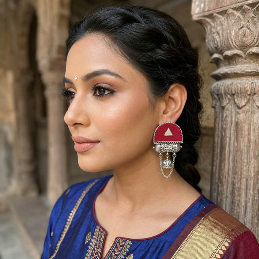 Maroon Color Wooden Handcraft Earrings Stylish Ethnic Festive Party Wear Jewelry Collection