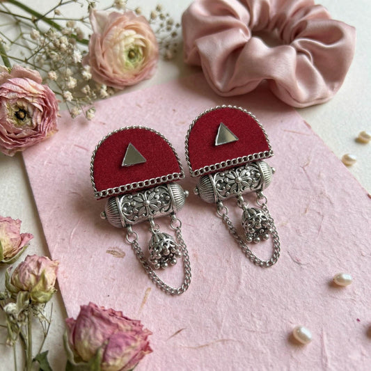 Maroon Color Wooden Handcraft Earrings Stylish Ethnic Festive Party Wear Jewelry Collection
