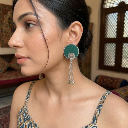 Green Color Wooden Handcraft Earrings Stylish Ethnic Party Wear Jewelry Collection Design