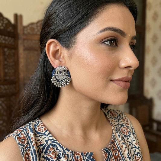 Blue Color Wooden Handcraft Earrings Modern Minimal Stylish Daily Wear Jewelry Collection Design