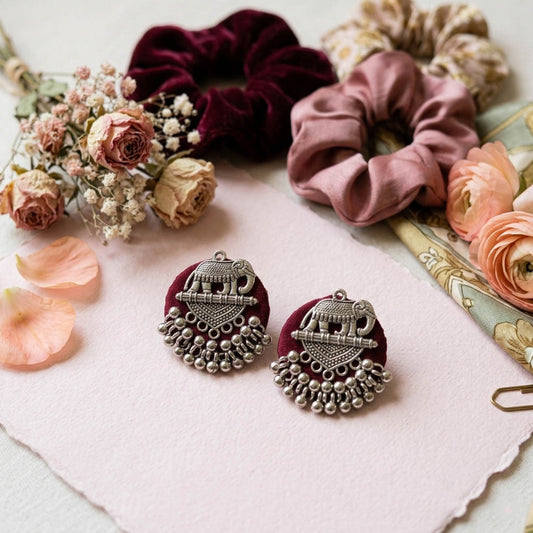 Maroon Color Wooden Handcraft Earrings Elegant Traditional Bridal Wear Jewelry Collection Design