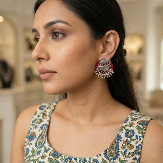 Maroon Color Wooden Handcraft Earrings Elegant Traditional Bridal Wear Jewelry Collection Design