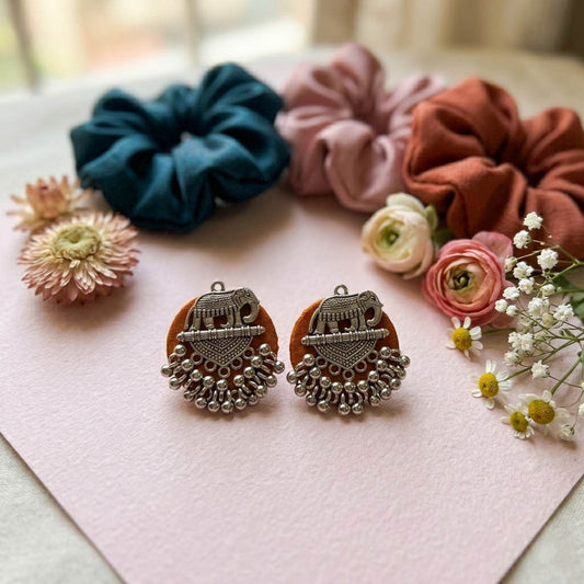 Orange Color Wooden Handcraft Earrings Bright Festive Ethnic Statement Jewelry Collection Design