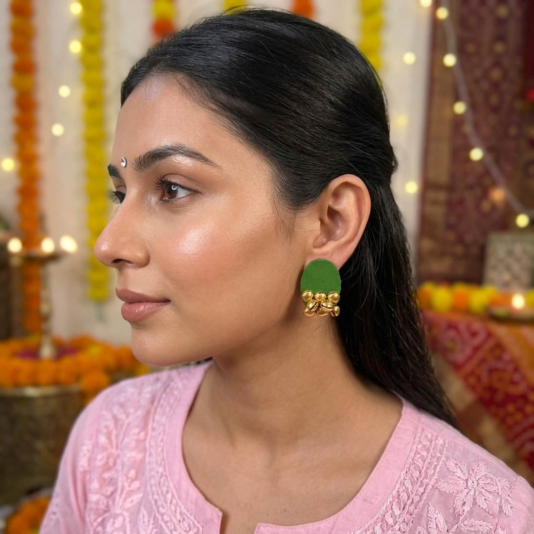 Elegant Mehandi Green Color Handcraft Earrings Festive Ethnic Jewelry Design