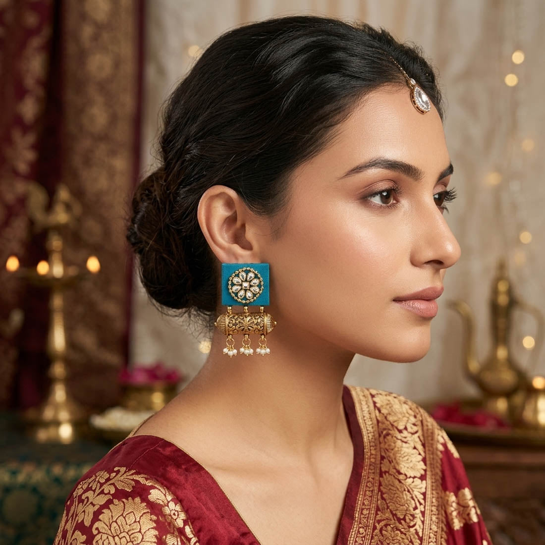 Anmutige Rama-Grün-farbene handgefertigte Ohrringe Elegantes festliches Schmuckstück