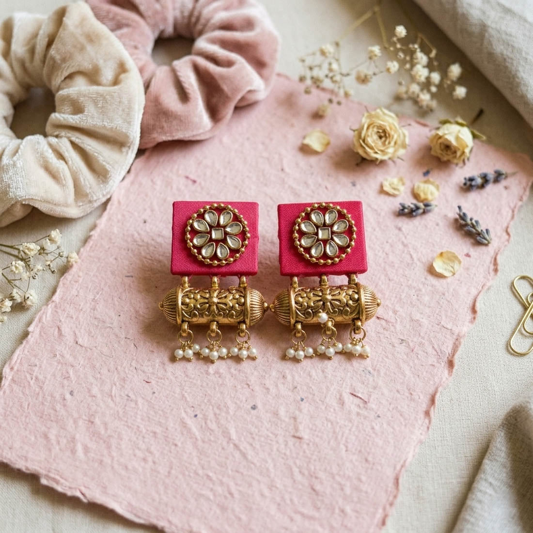 Charming Rani Color Handcraft Earrings Festive Wedding Jewelry Collection