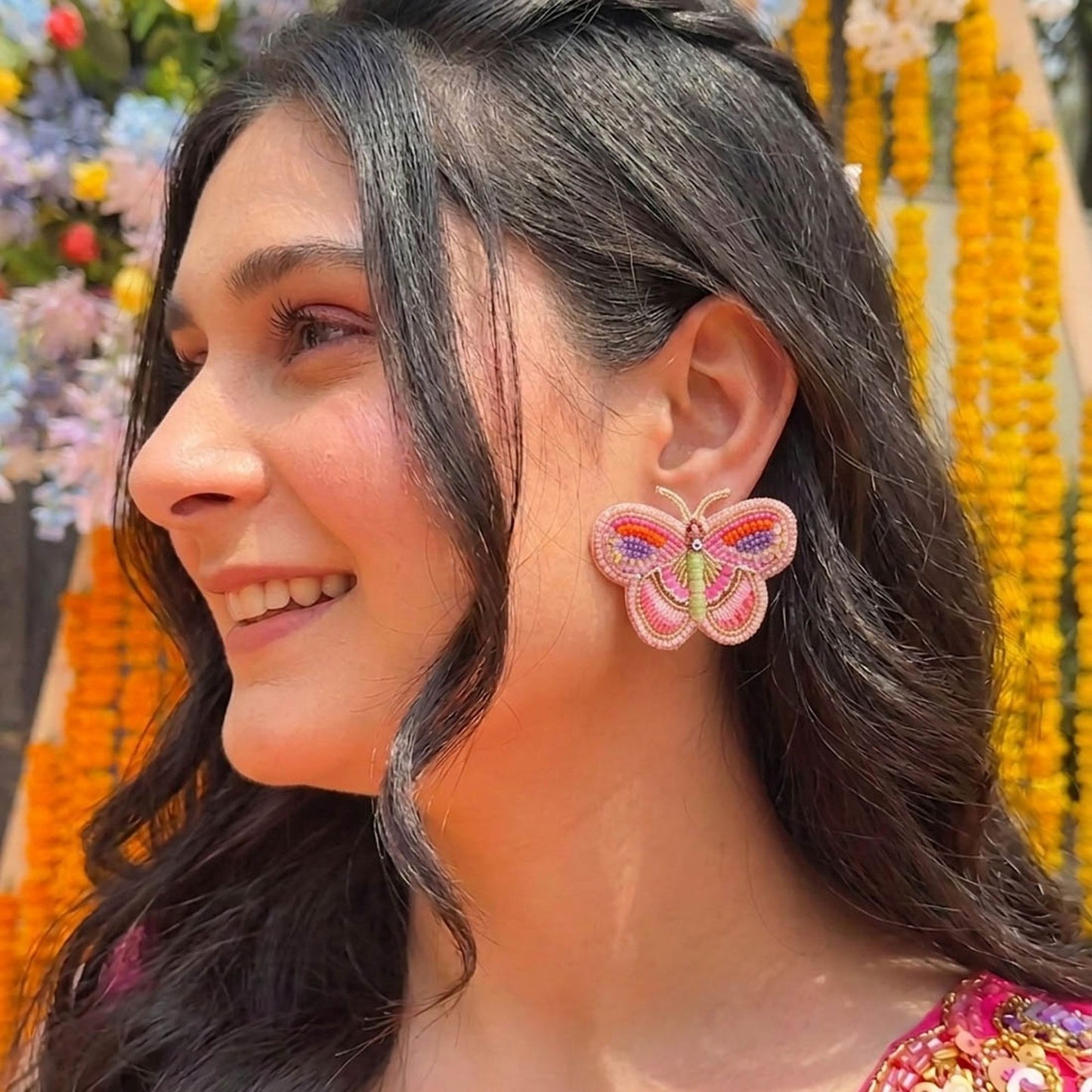 Light Pink Color Butterfly Design Handcraft Earrings For Trendy Women