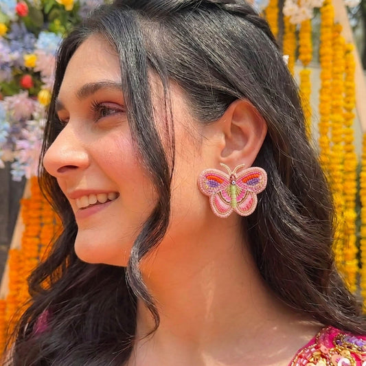 Light Pink Color Butterfly Design Handcraft Earrings For Trendy Women