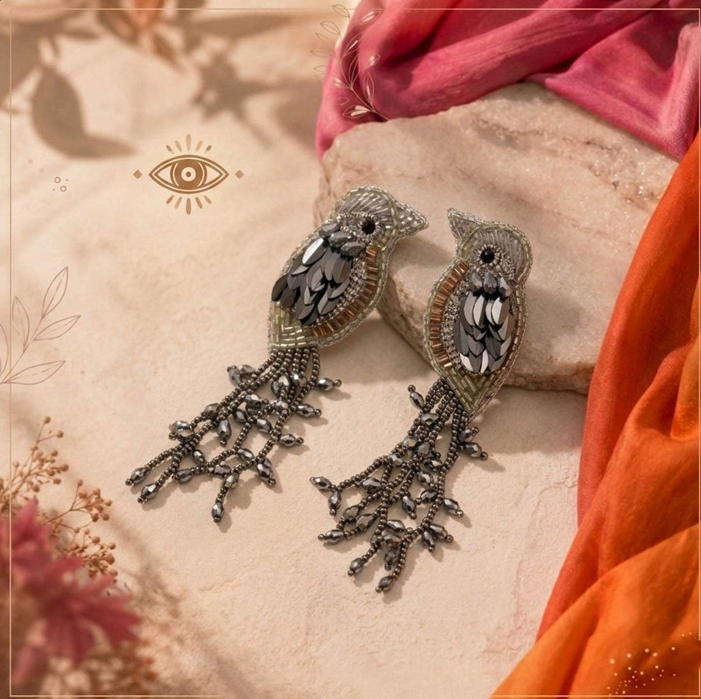 Grey Color Parrot Design Handcraft Earrings With Unique Handmade Appeal