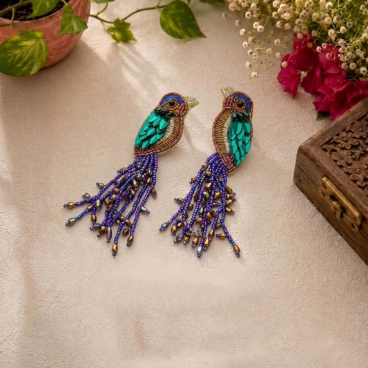 Multi Color Parrot Design Handcraft Earrings With Vibrant Handmade Beauty