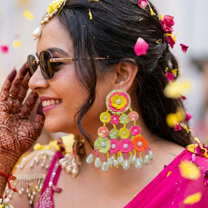 Multi Color Flower Design Handcraft Earrings With Beautiful Handmade Craftsmanship