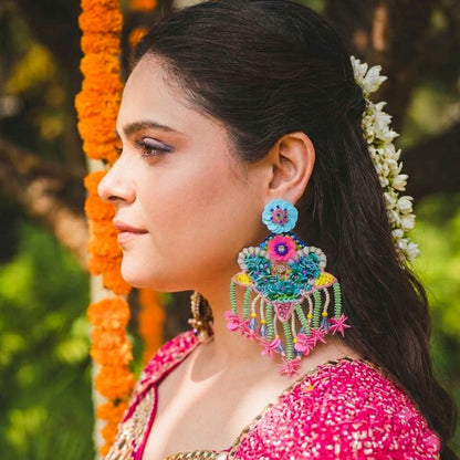 Multi Color Flower Design Handcraft Earrings Featuring Artistic Floral Beauty
