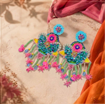 Multi Color Flower Design Handcraft Earrings Featuring Artistic Floral Beauty