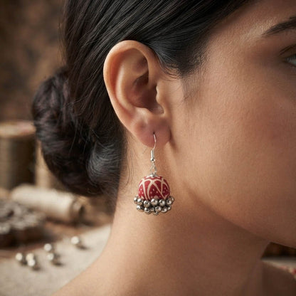 Rich Maroon Color Handcraft Earrings Jhumki Traditional Silk Thread Design