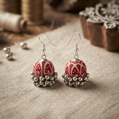Rich Maroon Color Handcraft Earrings Jhumki Traditional Silk Thread Design
