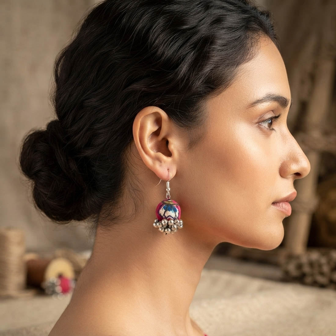 Graceful Pink Color Handcraft Earrings Jhumki Handcrafted for Festive Occasions