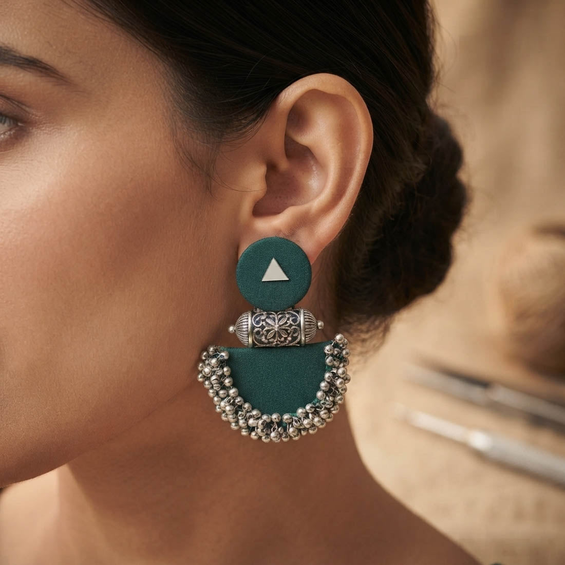 Elegant Green Color Handcraft Oxidised Earrings Dangle Boho Style Jewelry