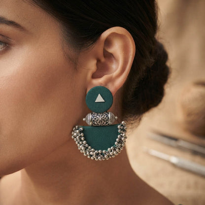 Elegant Green Color Handcraft Oxidised Earrings Dangle Boho Style Jewelry