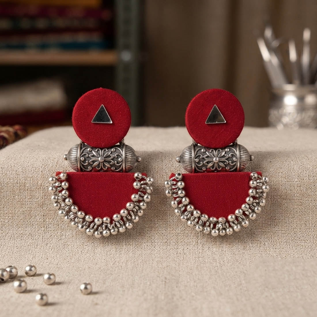 Bold Red Color Handcraft Oxidised Earrings Dangle Statement Fashion Piece