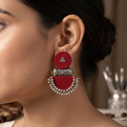 Bold Red Color Handcraft Oxidised Earrings Dangle Statement Fashion Piece