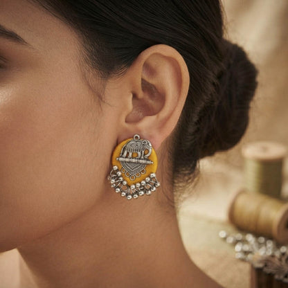 Bright Yellow Color Handcraft Oxidised Earrings Hoop Contemporary Statement Jewelry