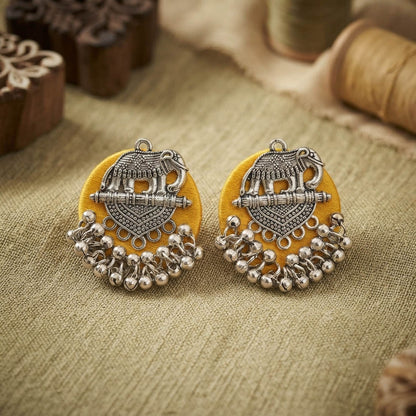 Bright Yellow Color Handcraft Oxidised Earrings Hoop Contemporary Statement Jewelry