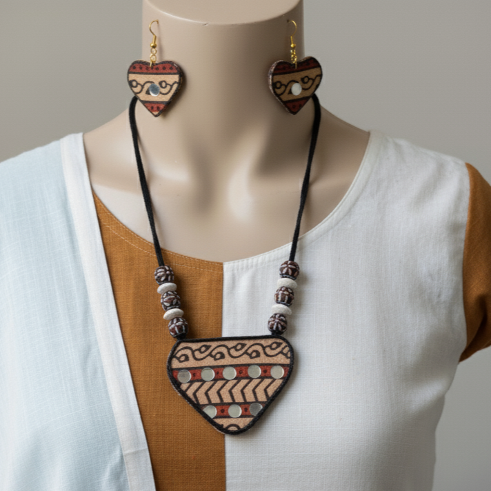 Exquisites mehrfarbiges handgefertigtes Halsketten-Set aus Holz, perfekt für Liebhaber der Boho-Mode