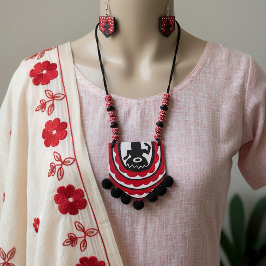 Wunderschönes handgefertigtes Halsketten-Set aus Holz in Schwarz und Kastanienbraun für traditionelle Outfits